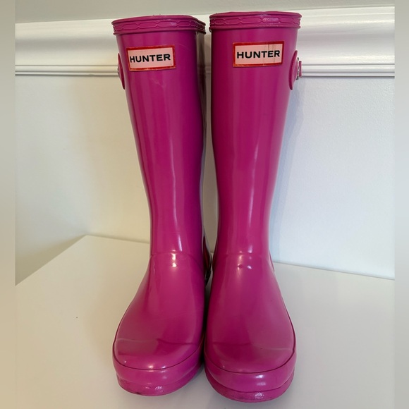 Hunter Original Kids Pink Gloss Boots, Size 4 - Picture 3 of 11
